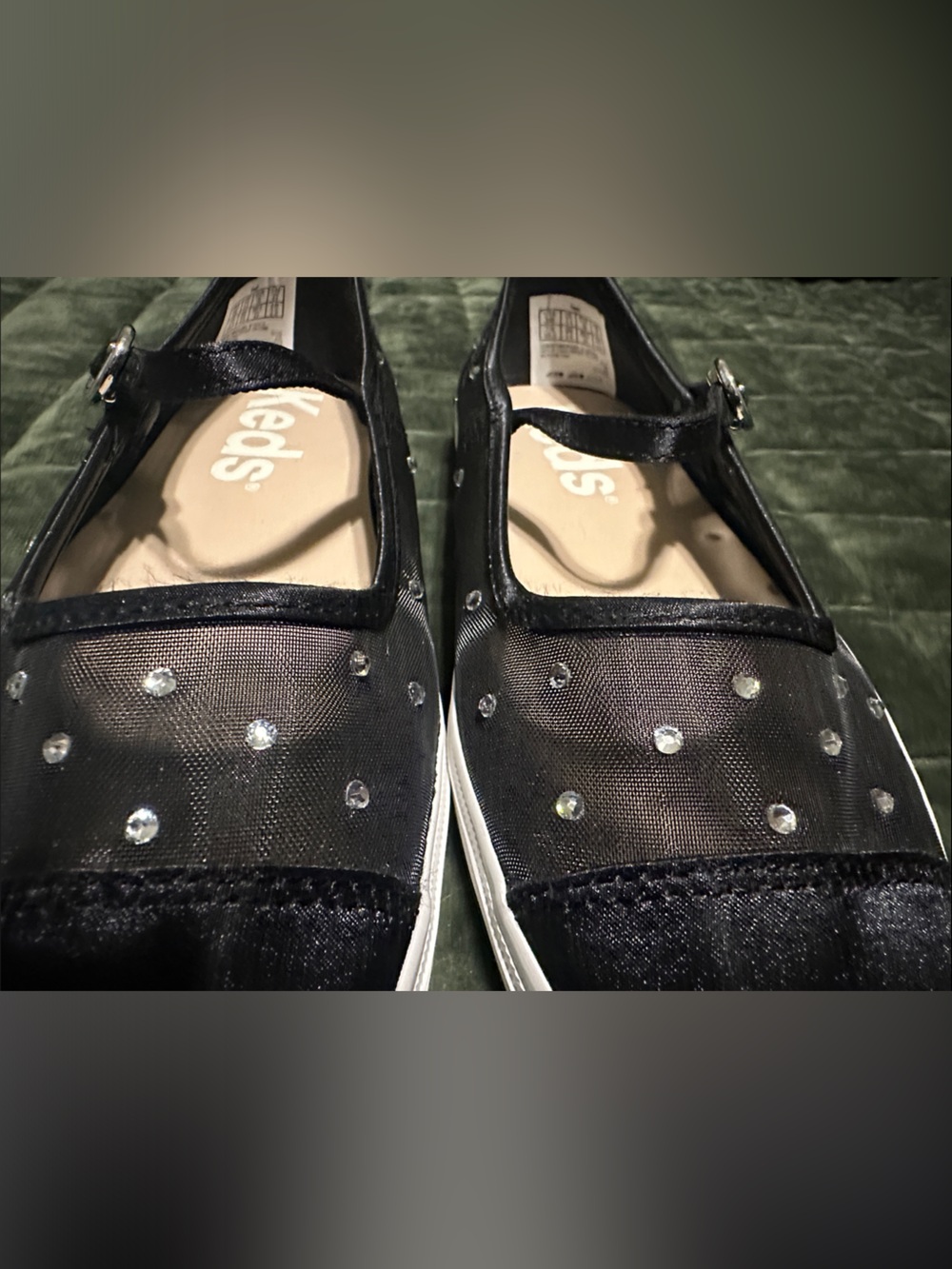 Keds Black Mary Jane Flats with Rhinestone Mesh - Picture 4 of 16